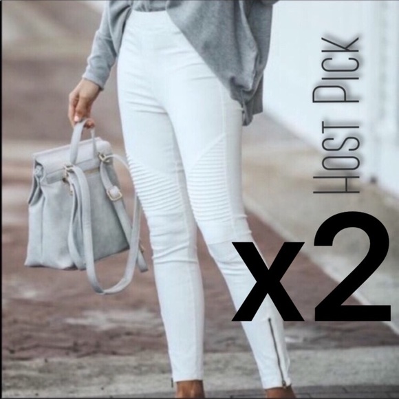 Pants - Stretchy white moto pants